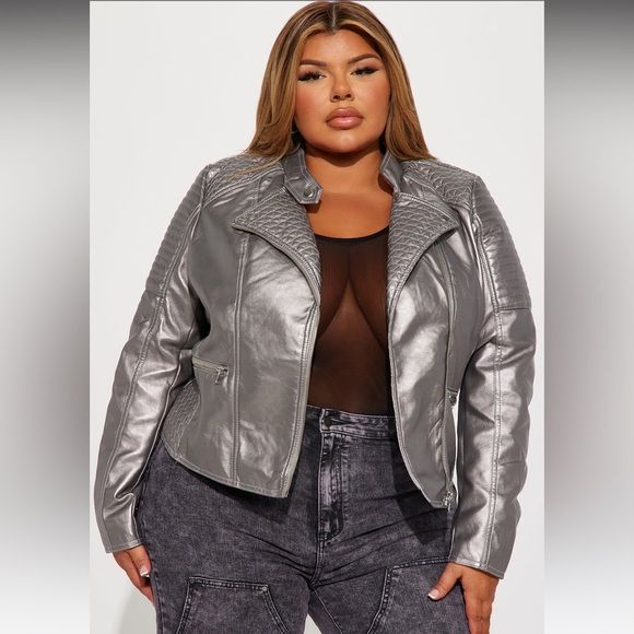 Letty Faux Leather Moto Jacket | Color: Silver | NEW/NWT!!🩶 - Picture 4 of 8